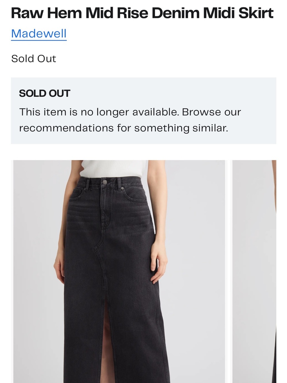 Madewell Raw Hem Mid Rise Denim skirt in lunar wash $98 retail price